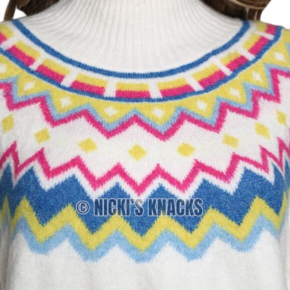 Vince Camuto Fair Isle Mock Neck Sweater Cream Multicolor Knit Pullover Size XS - Picture 4 of 11